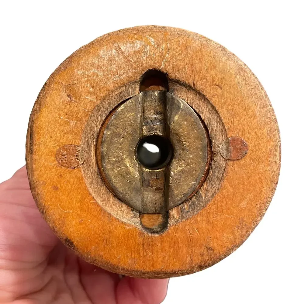 Antique Wood Spool Bobbin Candle Holder Industrial with Lock Vintage Primitive